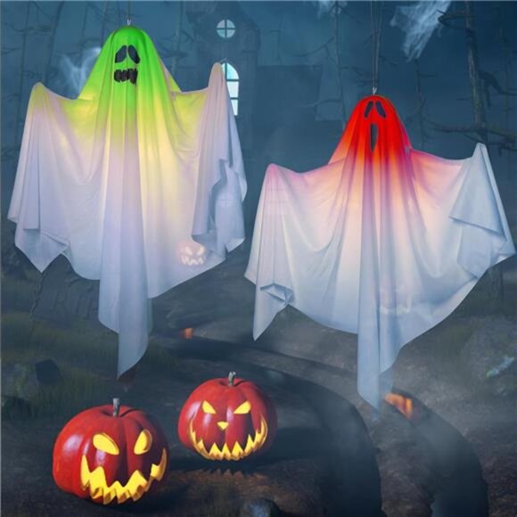 27.5 Inch Halloween Hanging Ghosts, 6 Pack LED Light Up - Picture 8 of 9